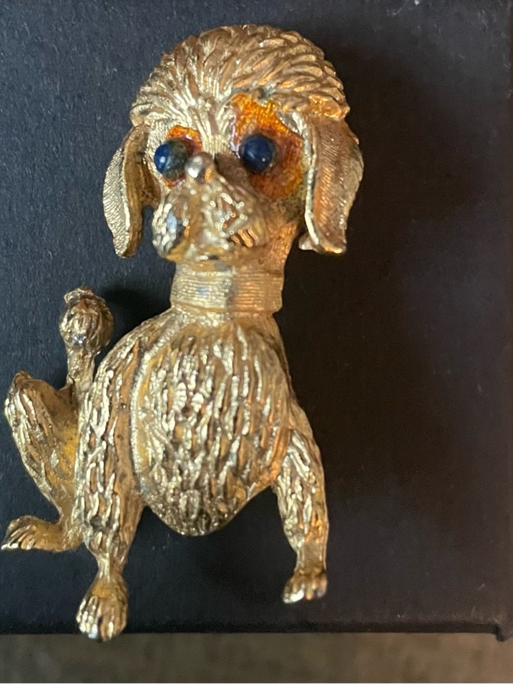 Gold-tone Poodle Brooch with Blue Eyes